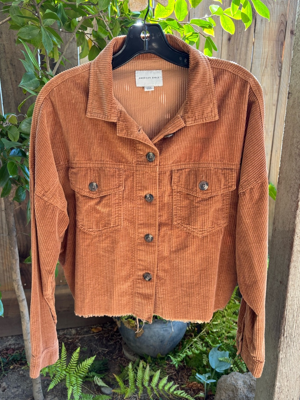 American Eagle Corduroy Cropped Jacket Distressed Hem Rust -size Small